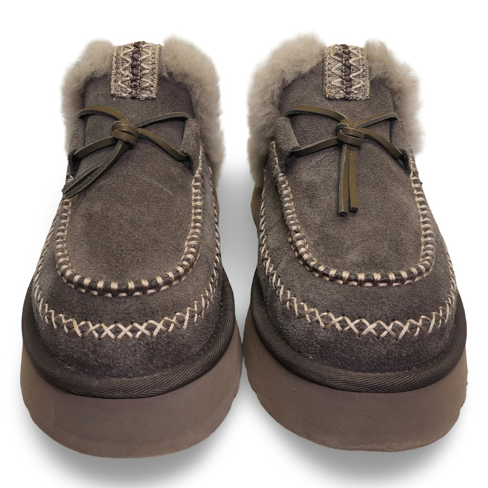 UGG Tazz Suede Platform Slippers Women 8 Caribou Excellent Tasman Braid 1158260 - Picture 4 of 8